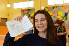 Lavina Carnaru with her GCSE results at Thornhill School this morning