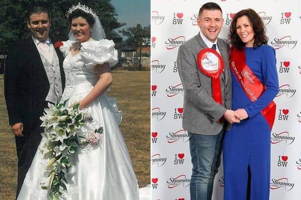 Graeme and Lisa Wharton, before and after their weight loss.