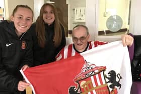 Sunderland AFC players Katie Kitching and Mollie Rouse with resident David