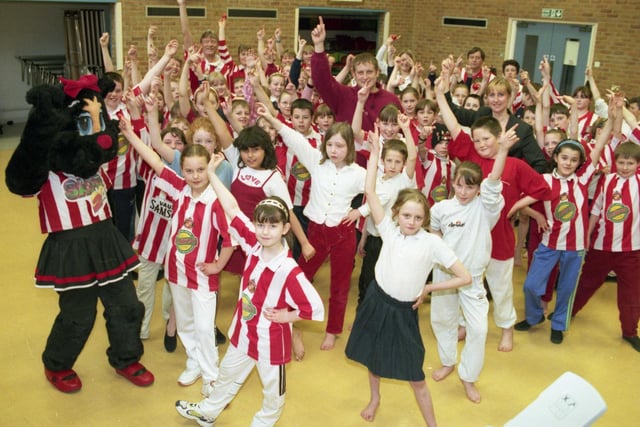 Red and white stripes galore for Red Nose Day at Ryhope Junior School in 1999.