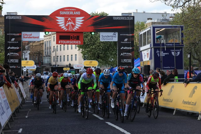 Cyclists jostle for position in the first section of the race.

Photograph: Will Walker / North News