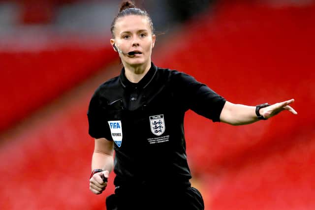 Referee Rebecca Welch during the Women's FA Cup Final at Wembley Stadium, London.