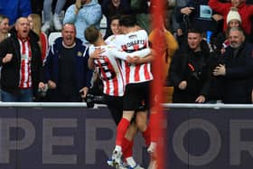 Sunderland celebrate Ross Stewart's goal against Sheffield Wednesday