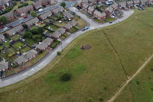 An aerial view of damage caused by a fire in Bunny Hill, Sunderland.