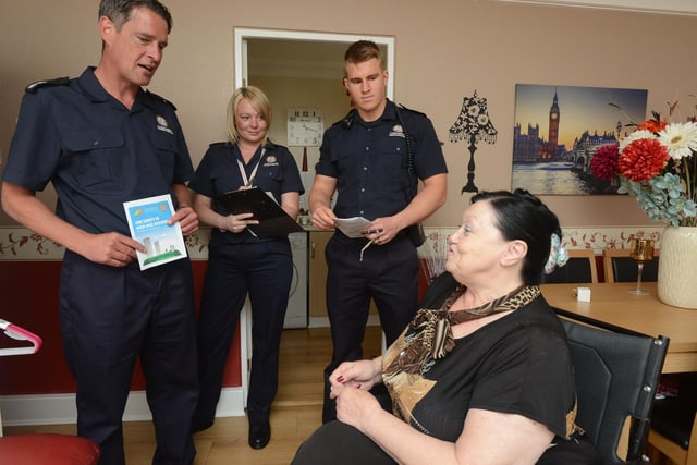 The Tyne and Wear Fire and Rescue Service high rise safety campaign was seen in action at Aberdeen Tower in Silksworth 6 years ago. Pictured are, from left, watch manager Shaun Makine, Nicole Mordecai, firefighter Greg Queenan with resident Audrey Henderson.