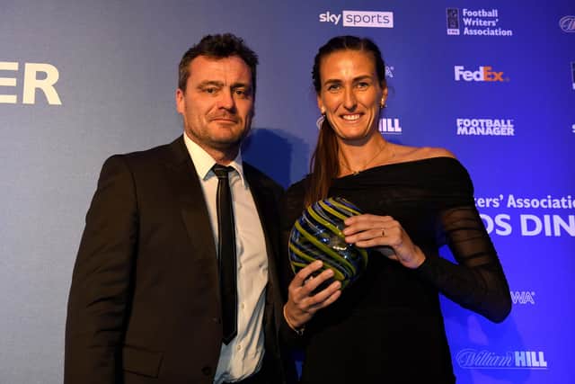 Steve Harper (Patron of the Sir Bobby Robson Foundation) presenting Jill Scott with her award.