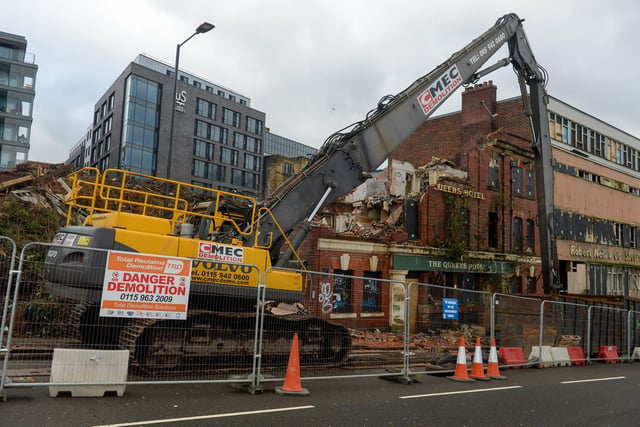 The demolition gets underway of the Queens Hotel on Scotland Street