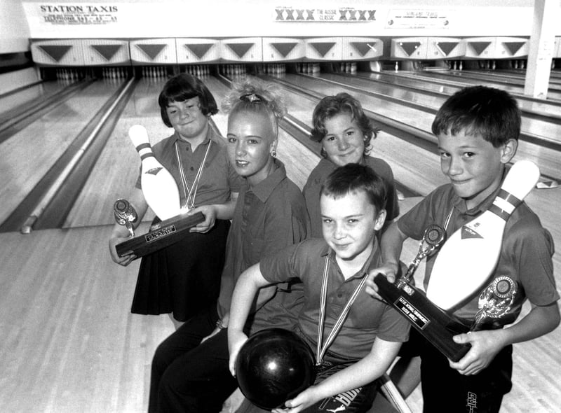 The winning bowlers from a competition at Sunderland Bowl in Newcastle Road in 1990, left to right: Gaynor Culkin, Joanne Reynolds, Nicola Christie, Michael Snow and Jamie Christie.