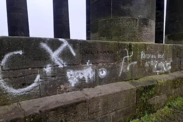 Two swastikas were among the graffiti on Penshaw Monument.