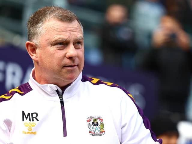 COVENTRY, ENGLAND - APRIL 22: Coventry City manager Mark Robins looks on during the Sky Bet Championship between Coventry City and Reading at The Coventry Building Society Arena on April 22, 2023 in Coventry, England. (Photo by Mark Thompson/Getty Images)