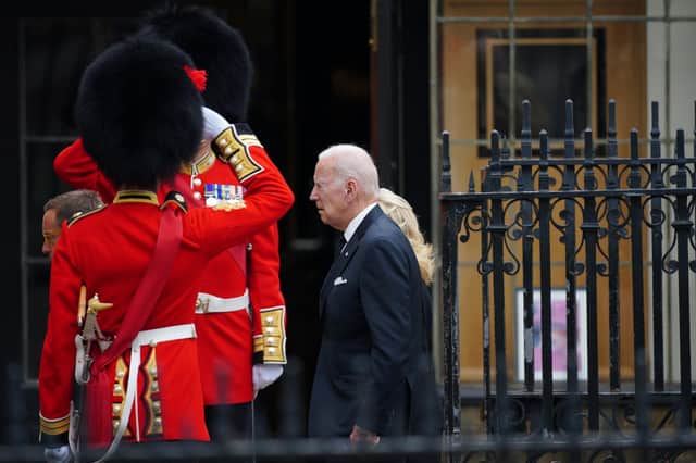 US President Joe Biden accompanied by the First Lady Jill Biden arriving at the state funeral of Queen Elizabeth II.

Photograph: Peter Byrne/PA Wire