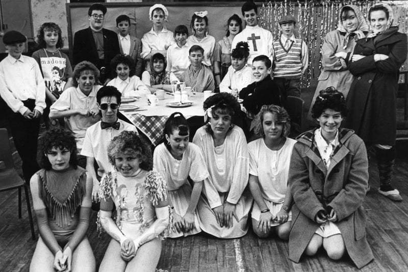 Pupils from Brinkburn Comprehensive who presented a performance of "Happy Families" in December 1987. Who do you recognise?