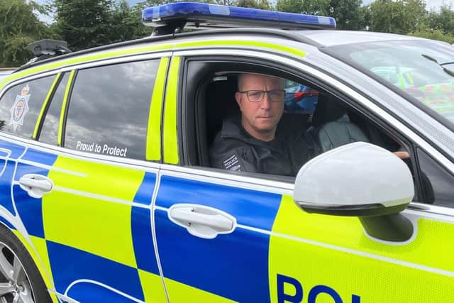 Sergeant Dave Roberts’ patrol car spun off the A19 when banned motorist Nathan Ferguson deliberately shunted him onto a grass verge during a high-speed chase.