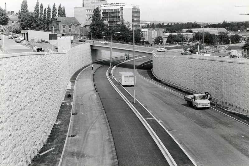 Work nearing completion  on the Chesterfield Relief Road in June 1985.