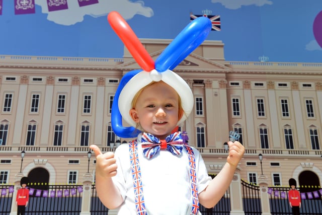 Emmett Burlison, 3, joins in with the Jubilee fun at the Bridges in Sunderland.