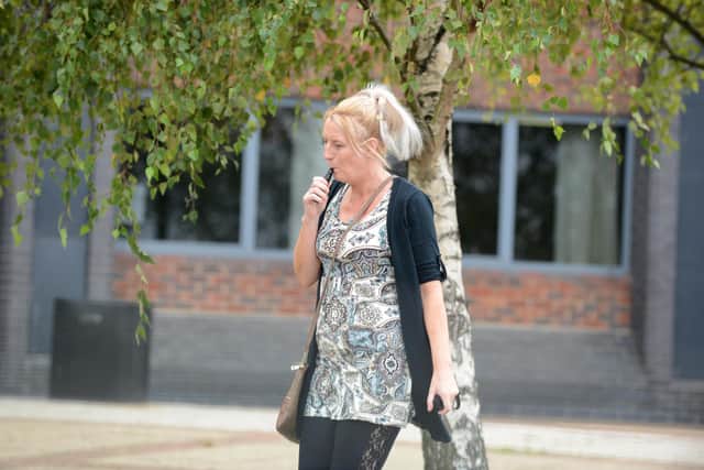 Kelly Imeson leaving South Tyneside Magistrates' Court after pleading guilty to assaulting two police officers.