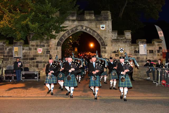 The Houghton-le-Spring Pipe Band at The Houghton Feast 2021 opening ceremony.