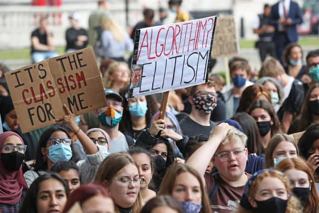Students protest against the downgrading of results handed out this week. Picture: PA.