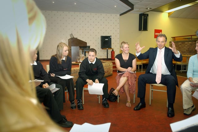 Prime Minister Tony Blair met pupils from Easington Community School at the Labour club in Trimdon in 2005.