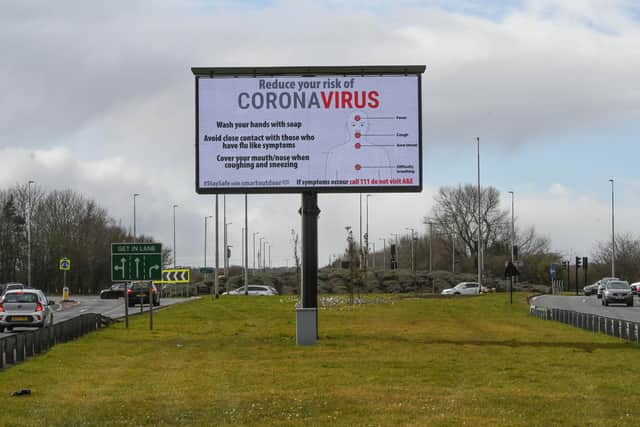 Electronic board on the A194 at Jarrow giving advice on coronavirus.