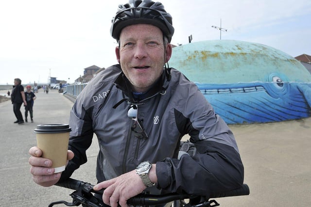 Jerod Moses, 52, enjoying a cup of coffee and a bacon sandwich after his Good Friday bike ride to Roker Beach. 

Picture by FRANK REID