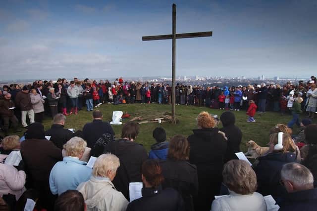 Crowds on Tunstall Hill for the last pre-pandemic Good Friday Walk of Witness.