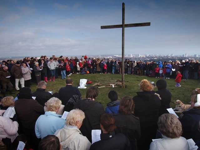 Crowds on Tunstall Hill for the last pre-pandemic Good Friday Walk of Witness.