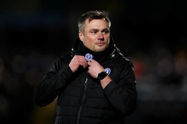 ROCHDALE, ENGLAND - FEBRUARY 22: Robbie Stockdale, Manager of Rochdale looks on prior to the Sky Bet League Two match between Rochdale and Port Vale at Crown Oil Arena on February 22, 2022 in Rochdale, England. (Photo by Lewis Storey/Getty Images)