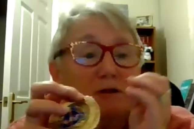 Kathleen Pearson, Mayor of Hetton Town Council, with mayoral pendant at Zoom meeting, September 21,