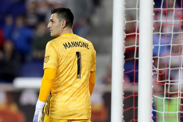 HARRISON, NEW JERSEY - APRIL 06:  Vito Mannone #1 of Minnesota United gets in position during the second half against the New York Red Bulls at Red Bull Arena on April 06, 2019 in Harrison, New Jersey.The Minnesota United defeated the New York Red Bulls 2-1. (Photo by Elsa/Getty Images)