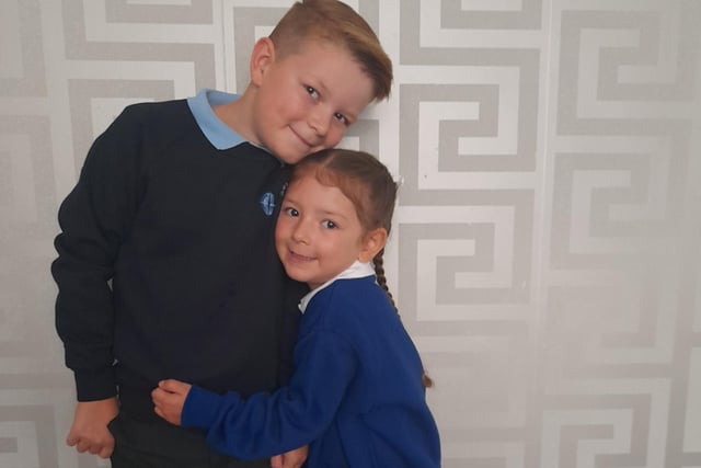 Back to school in Sunderland. Charlie, age 8, going into Year 4 and Isla, age 5, going into Year 1.