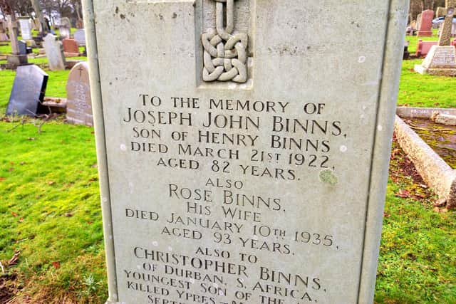 John Joseph Binns' grave in Bishopwearmouth Cemetery