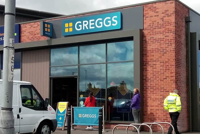 Short queues form outside Greggs' bakery at Broadstairs Court, Sunderland, on Monday afternoon.