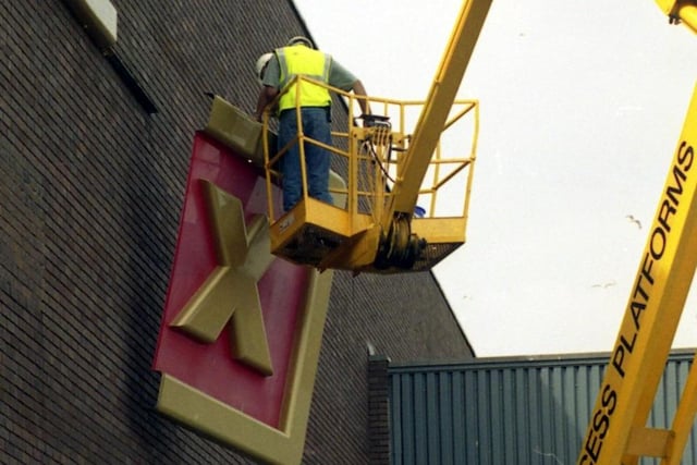 The removal of the Vaux sign in July 1999.