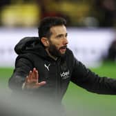 WATFORD, ENGLAND - FEBRUARY 20: Carlos Corberan, Manager of West Bromwich Albion, reacts during the Sky Bet Championship match between Watford and West Bromwich Albion at Vicarage Road on February 20, 2023 in Watford, England. (Photo by Richard Heathcote/Getty Images)
