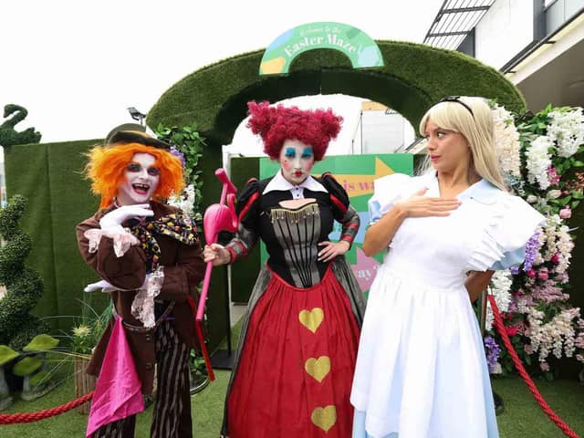 Wonderland characters welcoming guests at Dalton Park’s Easter Maze