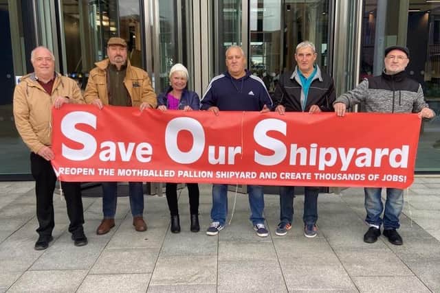 Campaigners (from left) Bobby Snowdon, Tom Peverley, Carol Hutchinson , George Connor, John Connor and Peter Middleton want to see the former Pallion Shipyard reopened.