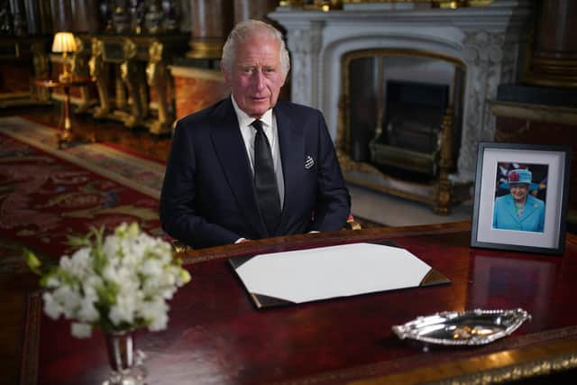 King Charles III delivered his first address to the nation and the Commonwealth from Buckingham Palace on Friday, September 9. Picture: PA.