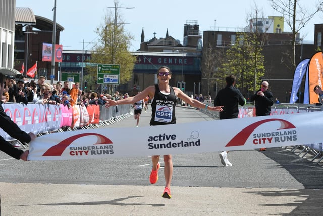 Gemma Hillier-Moses, 1st woman in the Sunderland City Runs half marathon this morning.
