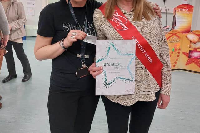 Tracy with Slimming World consultant Vicki Todd.