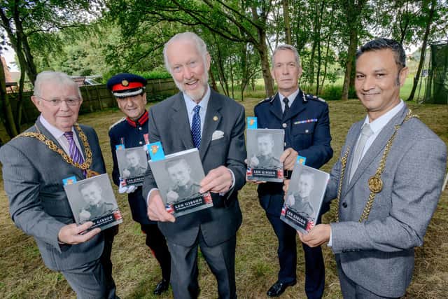 Left to right: Mayor of Sunderland Harry Truman, Tyne and Wear Deputy Lieutenant Major Eric Ingram MBE, Daft as a Brush founder Brian Bernie, Northumbria Police Chief Constable Winton Keenen and Mayor of Newcastle Habib Rahman at Len Gibson's book launch in Gosforth.