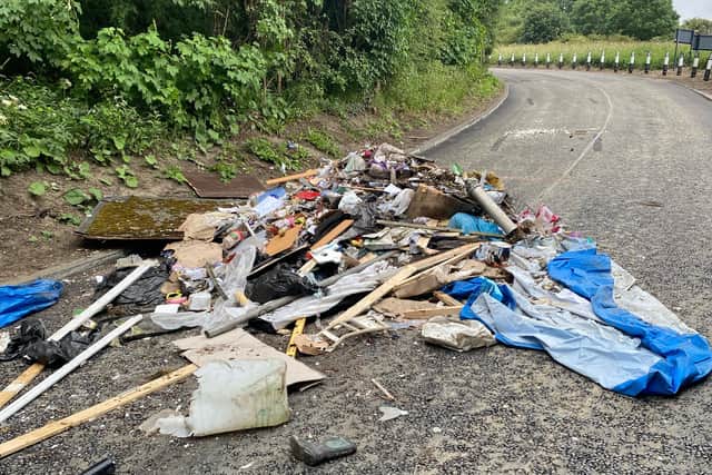 The waste illegally dumped on the road.