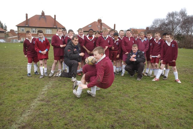 Players from Newcastle Falcons passed on their rugby union skills to Year 7 pupils at Thornhill School 18 years ago.