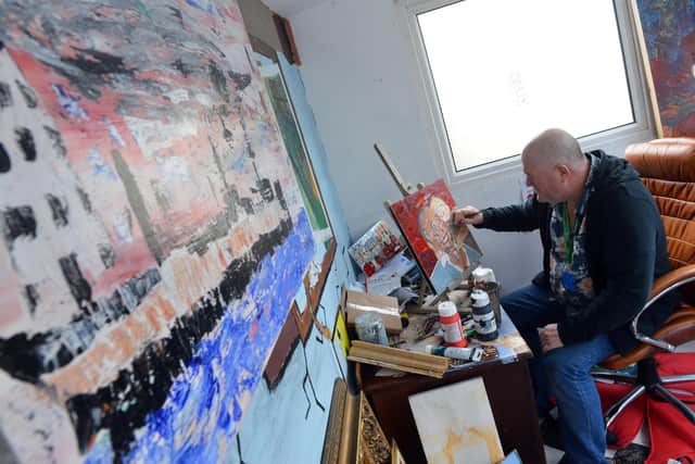 Artist Andrew Parkin in his studio in Seaburn