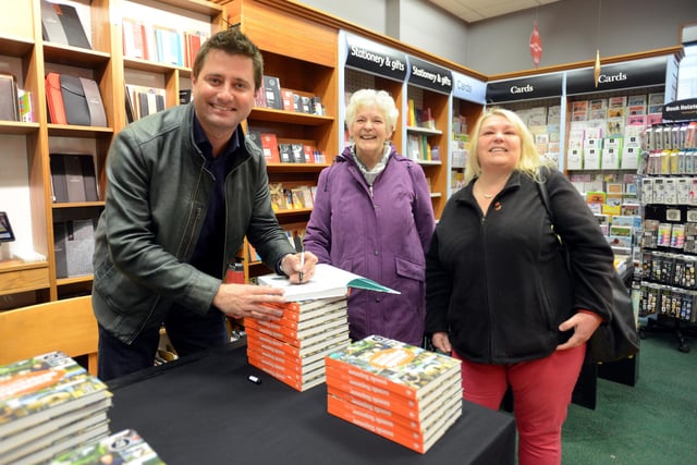 Architect George Clarke signed copies of his new book at Waterstones in 2013 and first in the queue to meet him were Barbara and Susan Holmes.