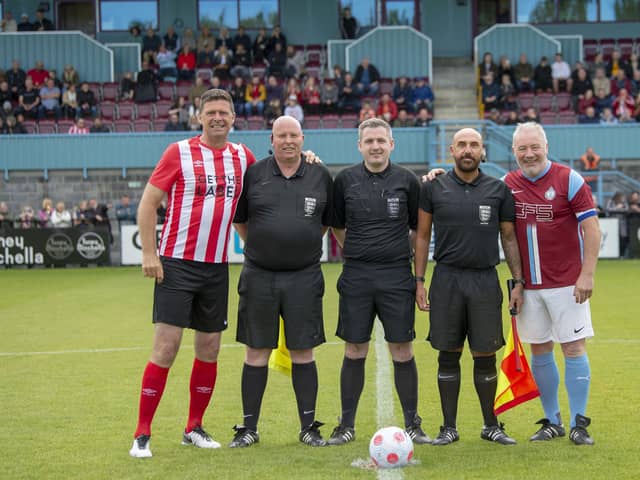 Niall Quinn and Ally McCoist line up ahead of John Cooke's testimonial. Photo courtesy of Craig McNair and South Shields FC.