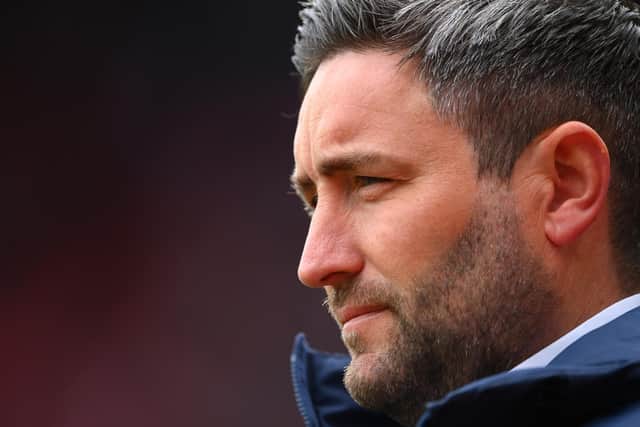 SUNDERLAND, ENGLAND - MAY 22: Sunderland manager Lee Johnson looks on during the Sky Bet League One Play-off Semi Final 2nd Leg match between Sunderland and Lincoln City  at Stadium of Light on May 22, 2021 in Sunderland, England. (Photo by Stu Forster/Getty Images)