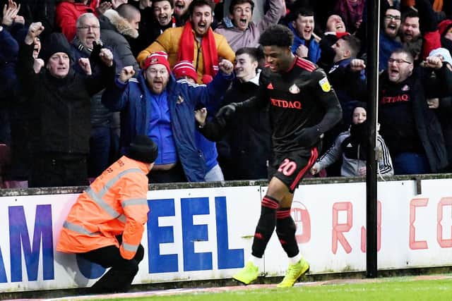 Josh Maja celebrates what proved to be his last goal for Sunderland