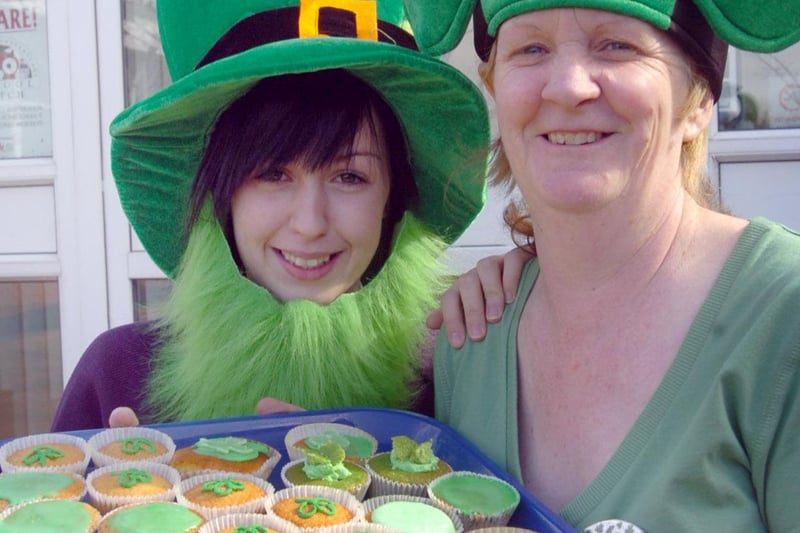 Kirsty Shields and assistant cook Dawn Shields got dressed up to celebrate St Patrick's Day with cupcakes in 2008.