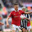 NEWCASTLE UPON TYNE, ENGLAND - APRIL 02: Manchester United player Scott McTominay in action during the Premier League match between Newcastle United and Manchester United at St. James Park on April 02, 2023 in Newcastle upon Tyne, England. (Photo by Stu Forster/Getty Images)